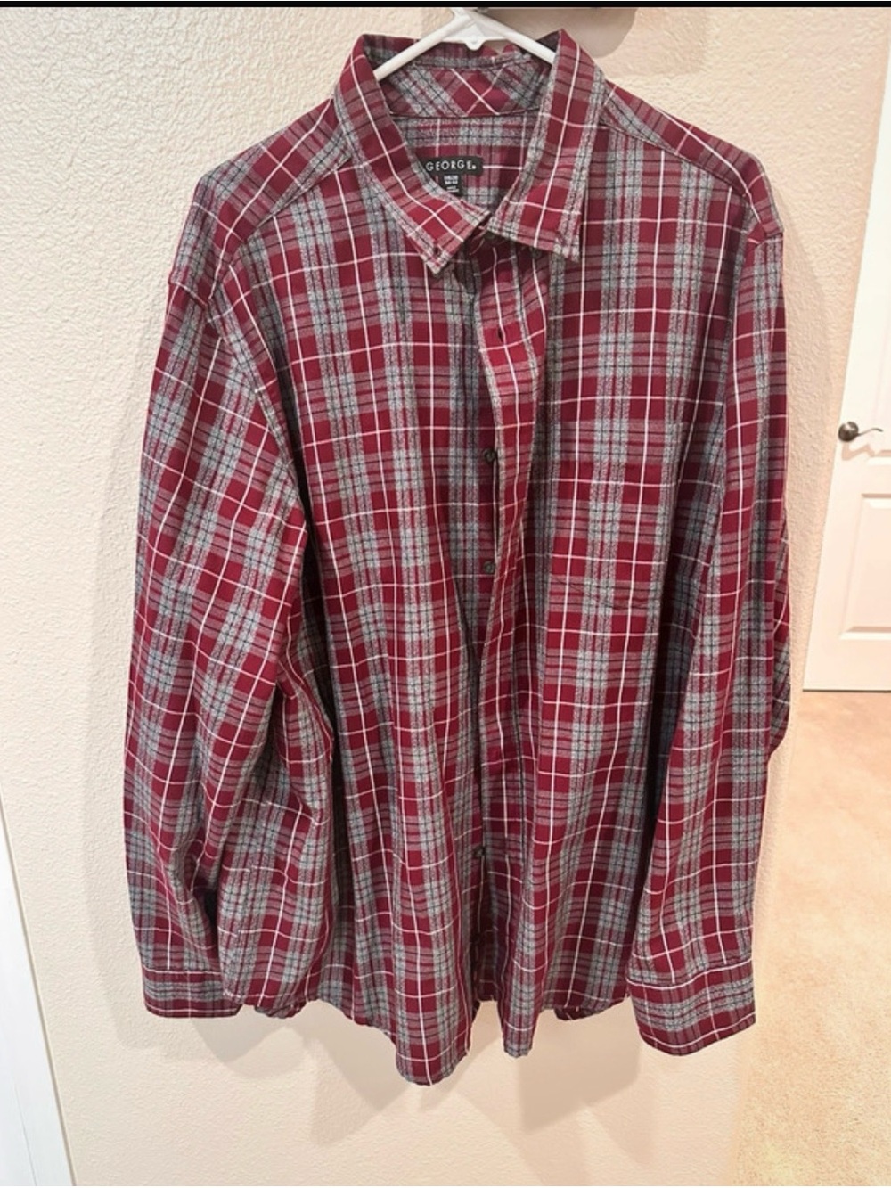 George Red and Gray Plaid Button-Down Shirt